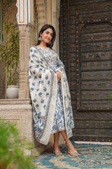 Blue dupatta set, gown and dupatta, mal cotton dupatta set, wearline