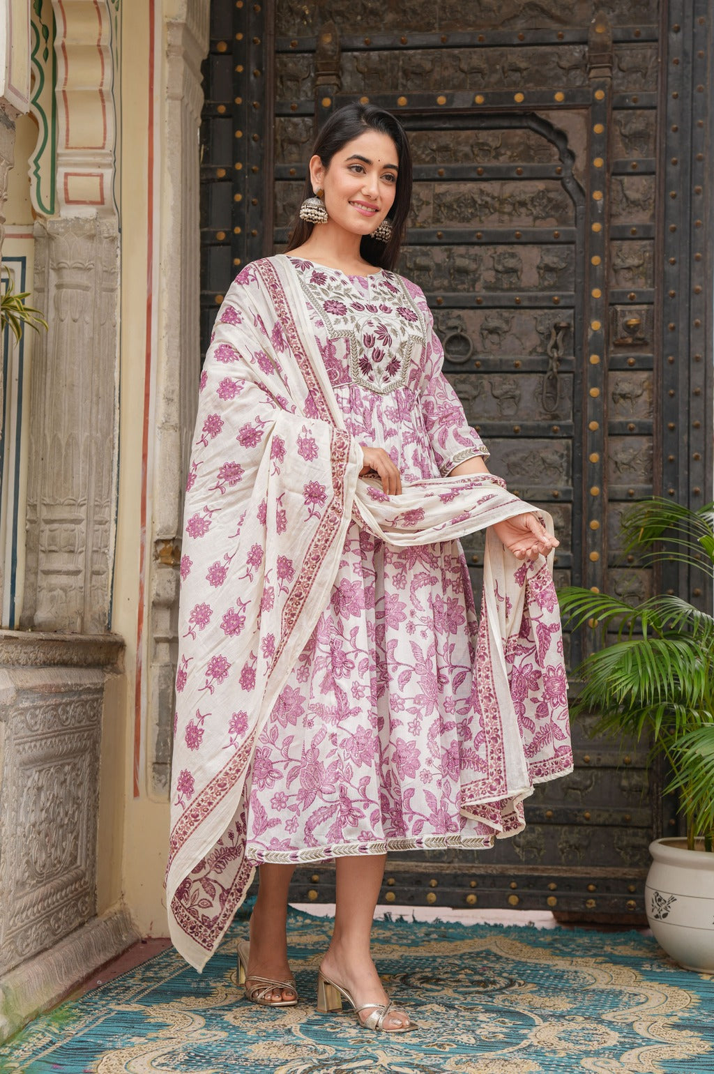 Pink dupatta set, gown and dupatta, mal cotton dupatta set, wearline