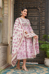 Pink dupatta set, gown and dupatta, mal cotton dupatta set, wearline