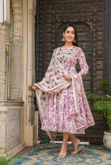 Pink dupatta set, gown and dupatta, mal cotton dupatta set, wearline