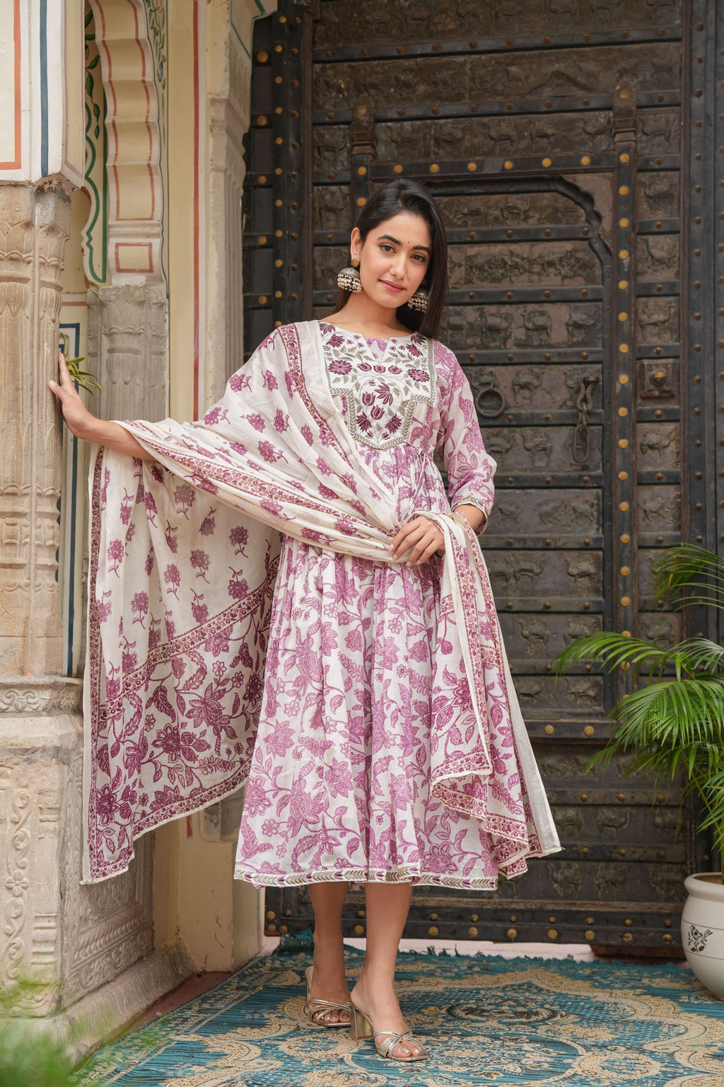 Pink dupatta set, gown and dupatta, mal cotton dupatta set, wearline