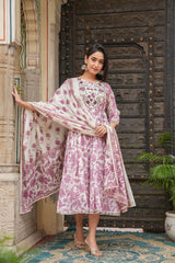 Pink dupatta set, gown and dupatta, mal cotton dupatta set, wearline