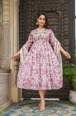 Pink dupatta set, gown and dupatta, mal cotton dupatta set, wearline