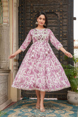 Pink dupatta set, gown and dupatta, mal cotton dupatta set, wearline