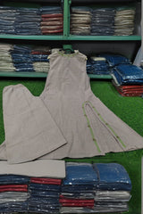 Aline Slit Gray Cotton Slub Kurta Set