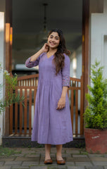 Embroidered Lavender Cotton Dress