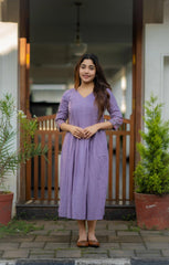 Embroidered Lavender Cotton Dress