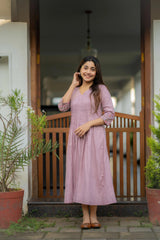 Embroidered Pink Cotton Dress