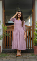 Embroidered Pink Cotton Dress
