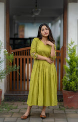 Embroidered Green Cotton Dress