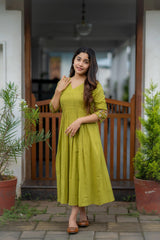 Embroidered Green Cotton Dress