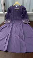 Embroidered Lavender Cotton Dress