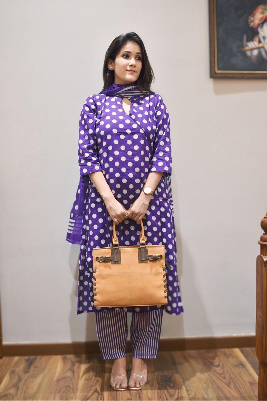 Purple dupatta set, Wearline, Polka Dots dress