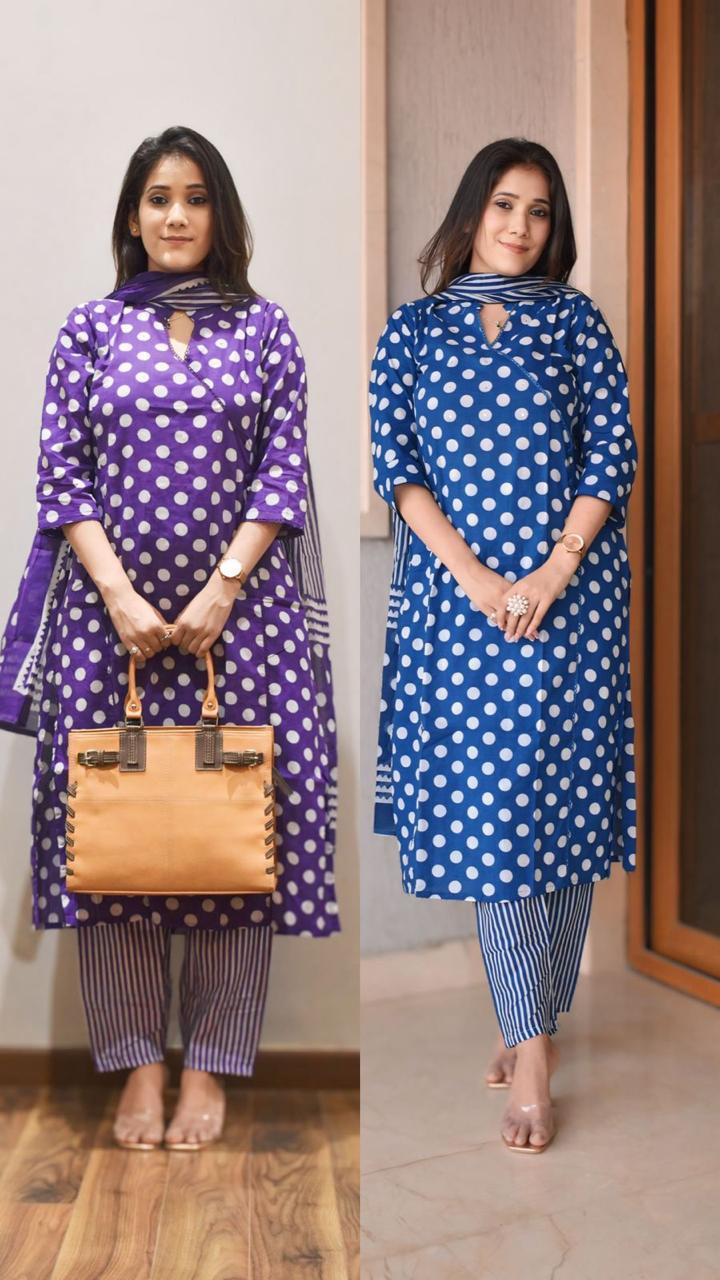 Purple dupatta set, Wearline, Polka Dots dress