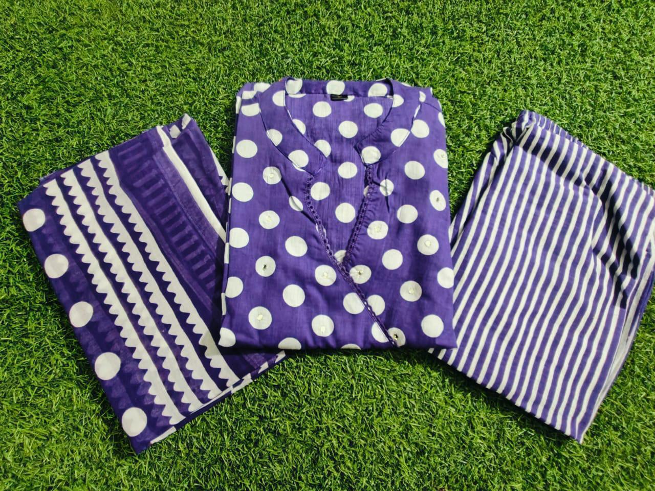 Purple dupatta set, Wearline, Polka Dots dress