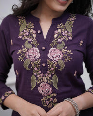 Purple Embroidered Kurta Pant and Dupatta Set