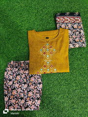 Premium Mustard Handcrafted Cotton Kurta Set