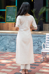 Ivory Blossom Embroidered White Kurta Set