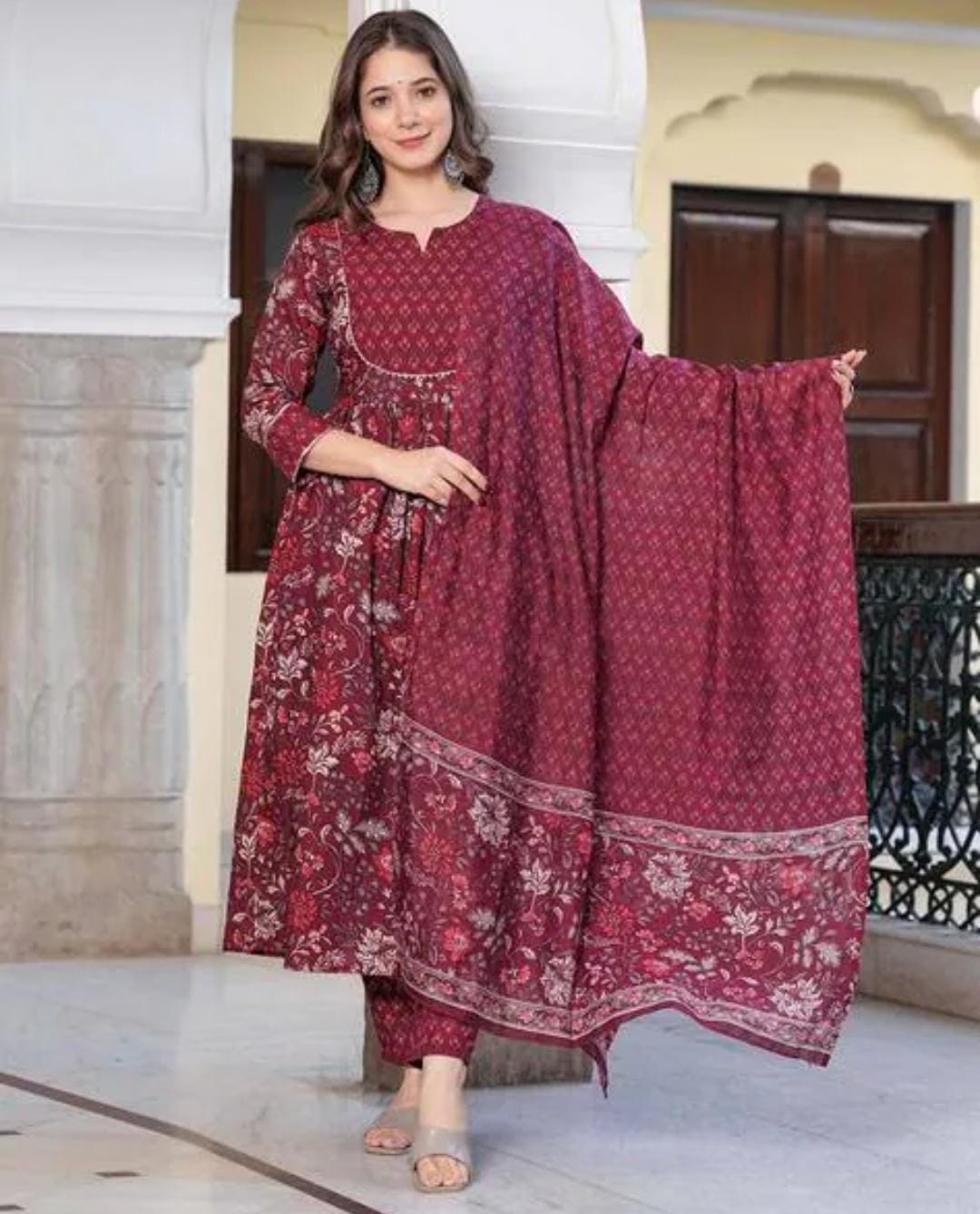 maroon dupatta set, cotton dupatta set , wearline