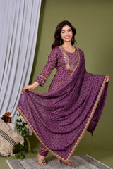 Handblock Printed Cotton Suit Set with Gota Detailing