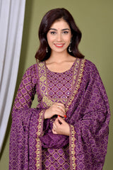 Handblock Printed Cotton Suit Set with Gota Detailing