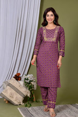 Handblock Printed Cotton Suit Set with Gota Detailing