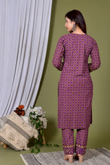 Handblock Printed Cotton Suit Set with Gota Detailing