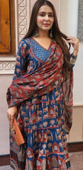 Printed Rayon Procaine Print Kurta Pant Set With Dupatta
