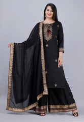 BLACK RAYON KURTI PLAZZO WITH PREMIUM COTTON DUPATTA