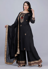 BLACK RAYON KURTI PLAZZO WITH PREMIUM COTTON DUPATTA