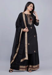 BLACK RAYON KURTI PLAZZO WITH PREMIUM COTTON DUPATTA