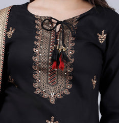BLACK RAYON KURTI PLAZZO WITH PREMIUM COTTON DUPATTA