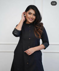 Black Embroidery Rayon Kurta and Pant Set