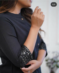 Black Embroidery Rayon Kurta and Pant Set