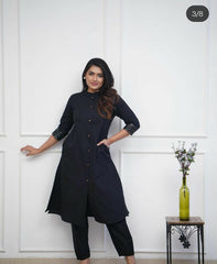 Black Embroidery Rayon Kurta and Pant Set