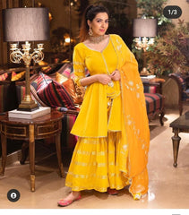 Kesar Phool: Marigold Tiered Sharara Set with Gota Patti & Dori Tassels