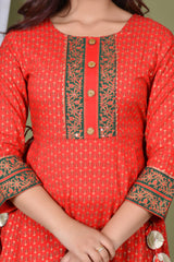 Red Rayon Gown With Hand Work and Mirror Work