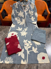 Blue Floral Kurta & Pant Set with Dupatta