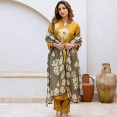 Mustard Floral Kurta & Pant Set with Dupatta