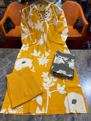 Mustard Floral Kurta & Pant Set with Dupatta