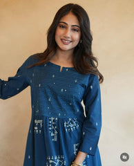 Blue Anarkali Set With Mulmul Dupatta