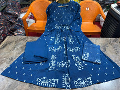 Blue Anarkali Set With Mulmul Dupatta