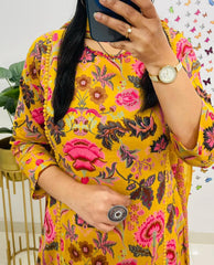 Yellow Floral Kurta Pant and Dupatta Set