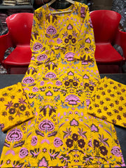 Yellow Floral Kurta Pant and Dupatta Set