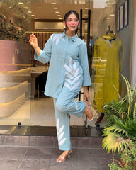 Pastel Leaf Embroidered Co-ord Set