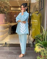 Pastel Leaf Embroidered Co-ord Set