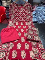 Red Buta Cotton Kurta and Pant Set With Dupatta
