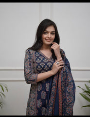 Blue Buta Cotton Kurta and Pant Set With Dupatta