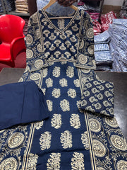 Blue Buta Cotton Kurta and Pant Set With Dupatta