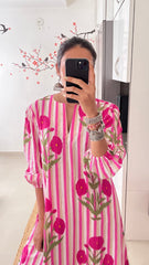 Pink Poppy Cotton Kurta Pant Set